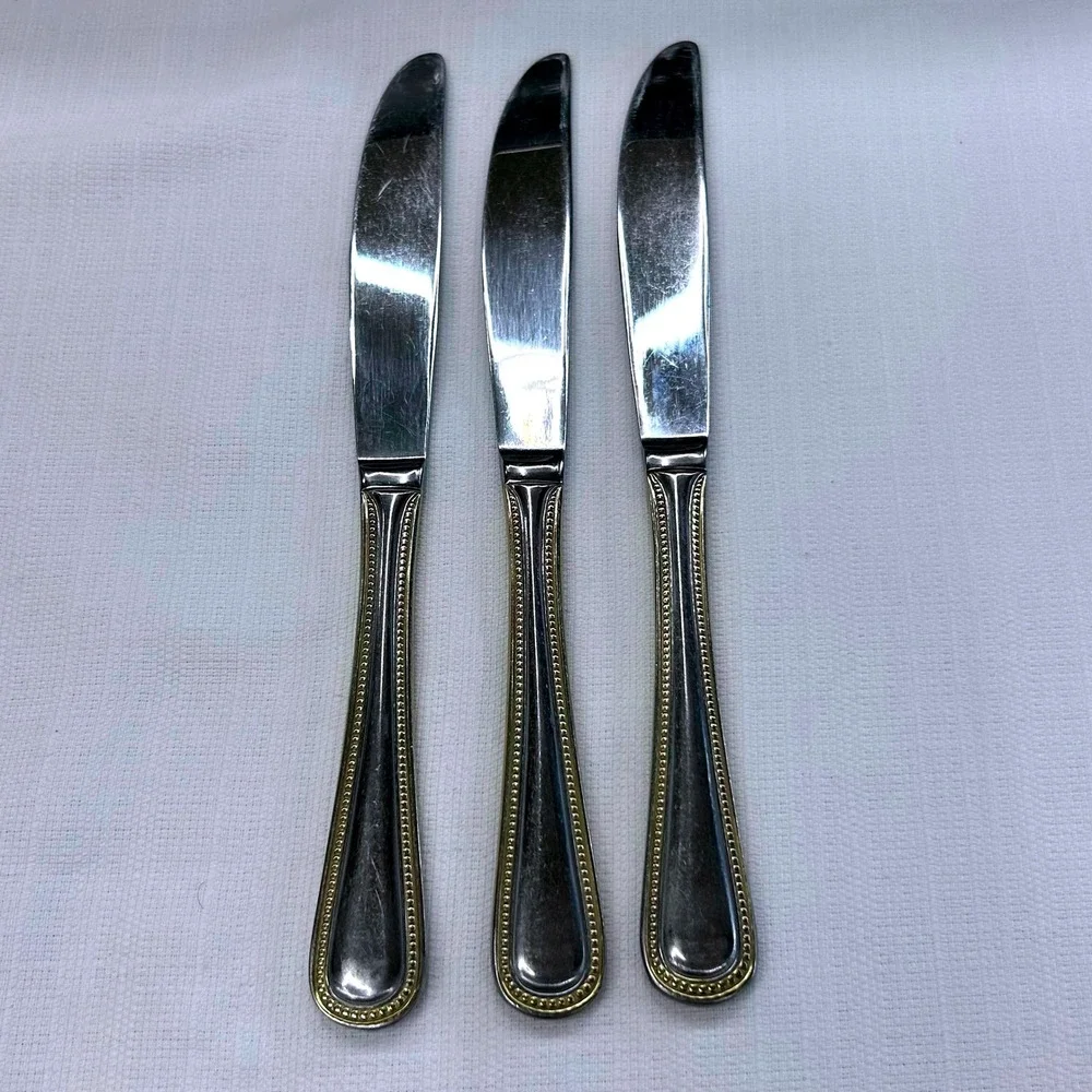 3pc International Silver Royal Bead Gold Dinner Knives 9